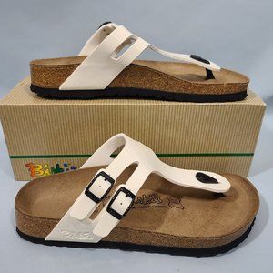 Birki's Milos Birkenstock Footbed Sandals Weiss Lack EU39 US8.5 NIB